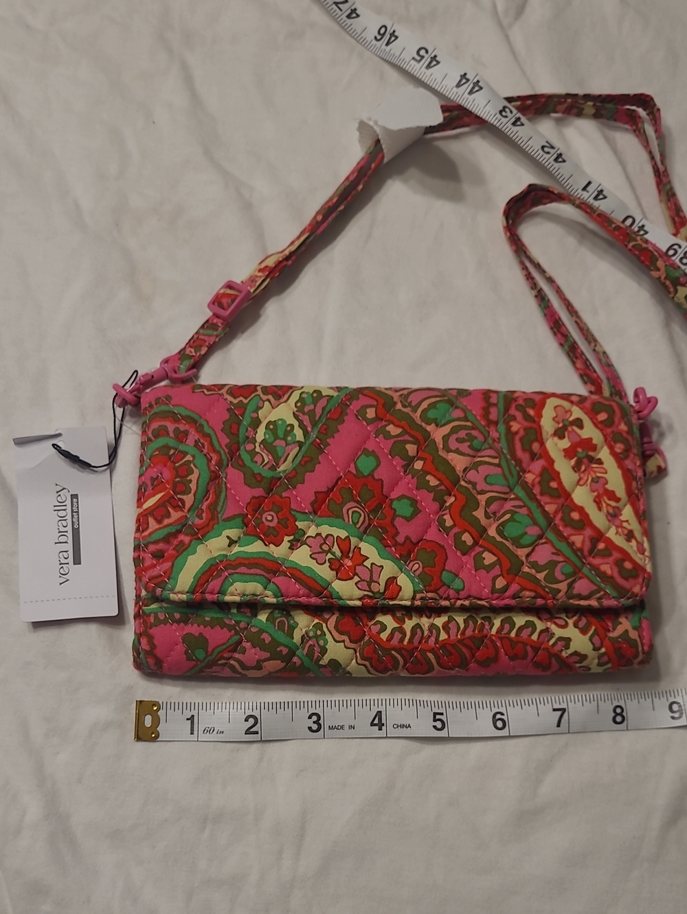 Vera Bradley Pink & Green Paisley Quilted Crossbody